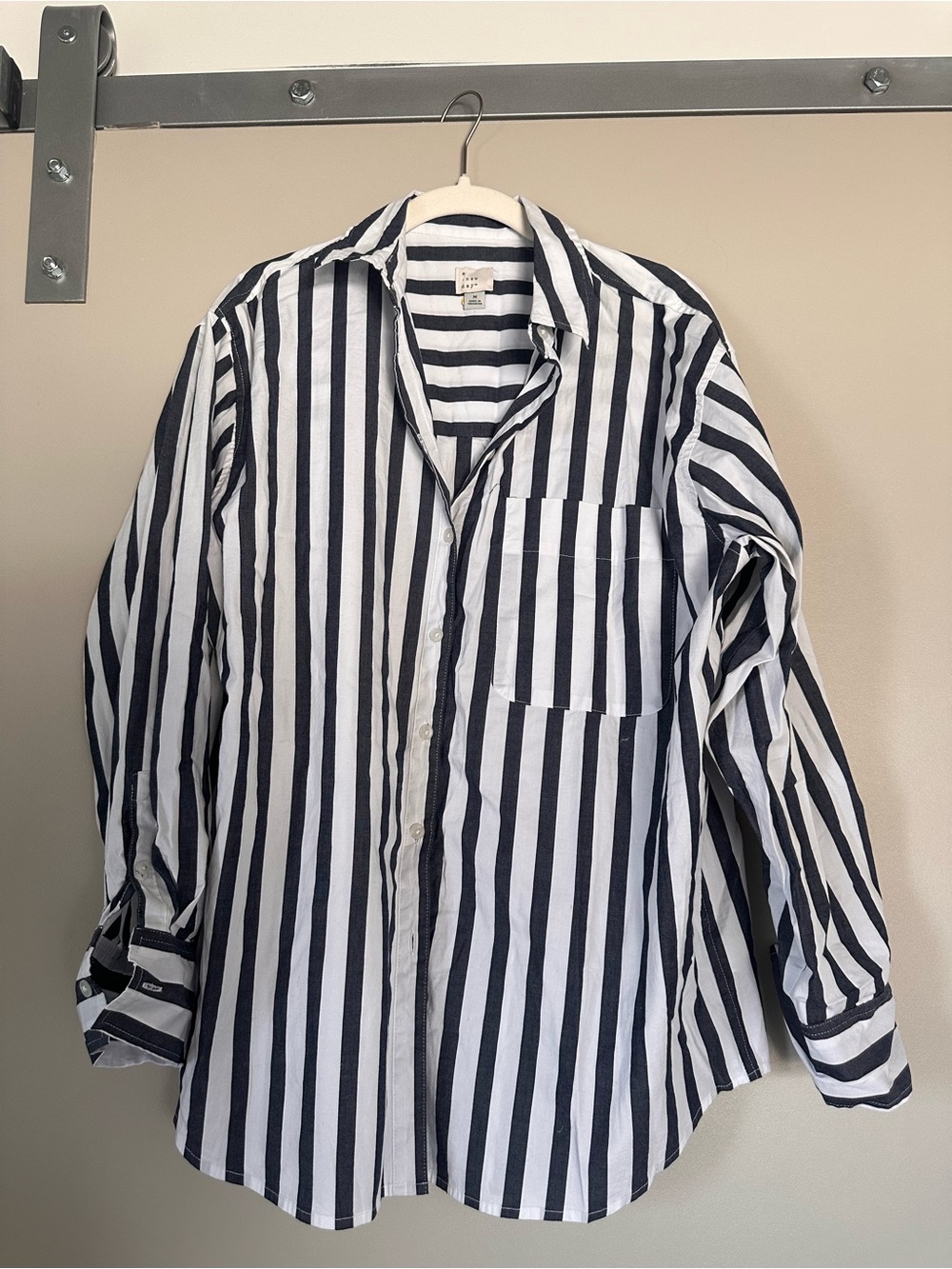 Striped Charcoal and White A New Day Button-Up Shirt - Oversized